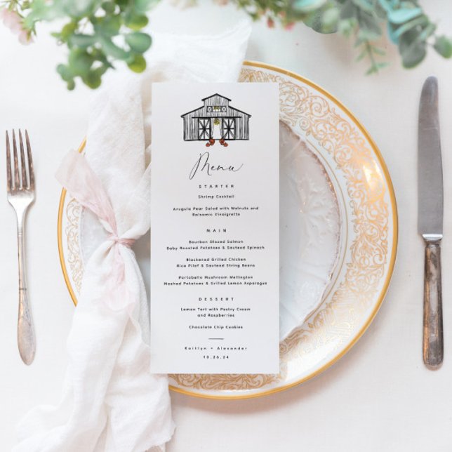 Chic Barn Wedding Menu with Cocktail QR code (Creator Uploaded)