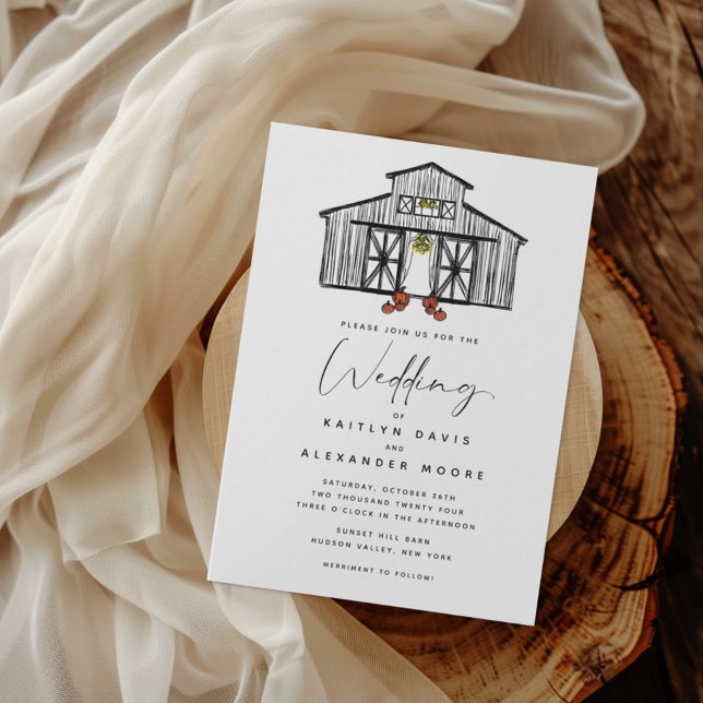 Chic Barn with Pumpkins Wedding Invitation (Creator Uploaded)