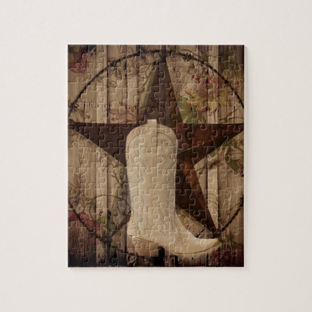 Chic barn wood Texas Star Western country cowgirl Jigsaw Puzzle (Vertical)