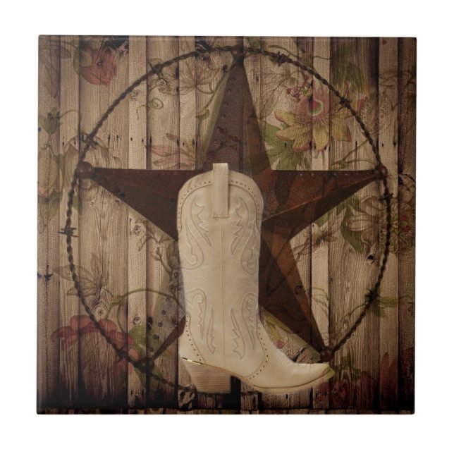 Chic barn wood Texas Star Western country cowgirl Tile (Front)
