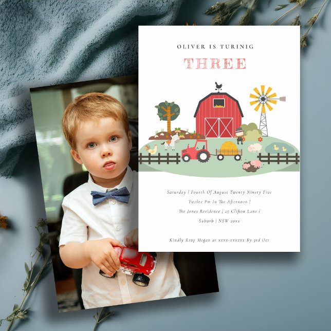 Chic Barnyard Farm Animal Any Age Photo Birthday Invitation (Creator Uploaded)