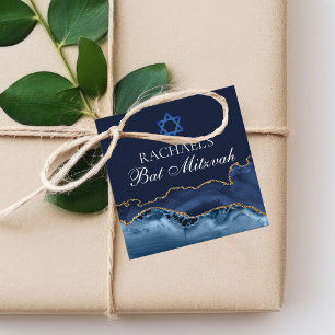 Chic Bat Mitzvah Party Navy Blue Gold Fortune Favour Tags