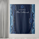 Chic Bat Mitzvah Party Navy Blue Gold Photo Booth Tapestry<br><div class="desc">Elegant navy blue and gold agate decorates the side of this modern Bat Mitzvah party photo booth tapestry. Your daughter's name is written in beautiful formal script under the Star of David. Perfect for a chic,  stylish Jewish family celebrating their daughter being called to the Torah.</div>