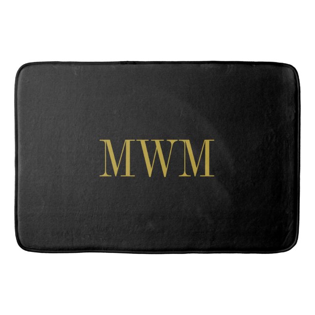 CHIC BATH MAT_BLACK SOLID/GOLD MONOGRAM MAT (Front)