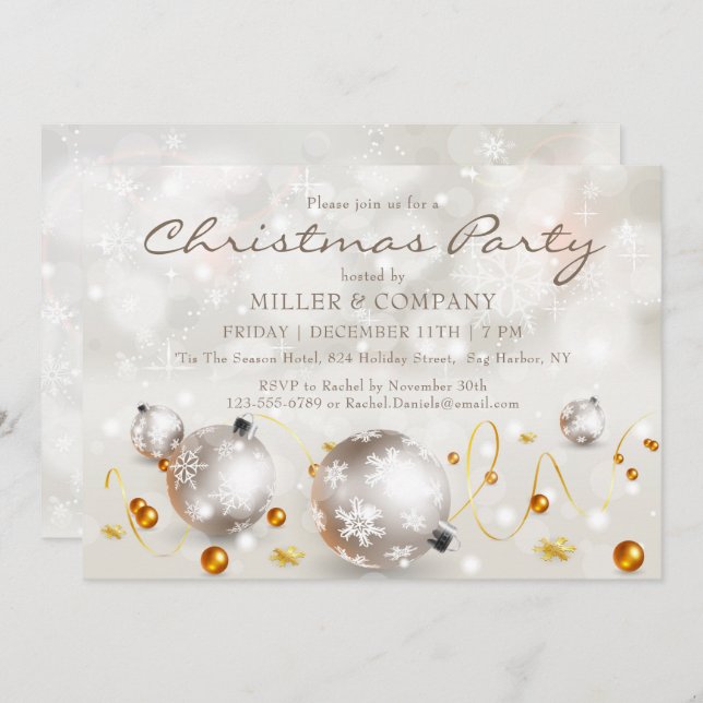 Chic Bauble Decorations Corporate Christmas Party Invitation (Front/Back)