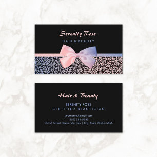 Chic Beautician Pink Blue Leopard Print With Bow Business Card