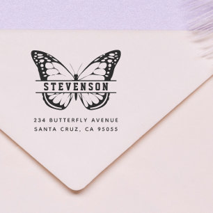 Chic Beautiful Butterfly Last Name Return Address Self-inking Stamp