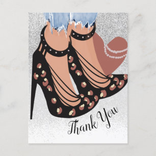 Chic Beauty Fashionista Blogger Glitter Thank You Postcard