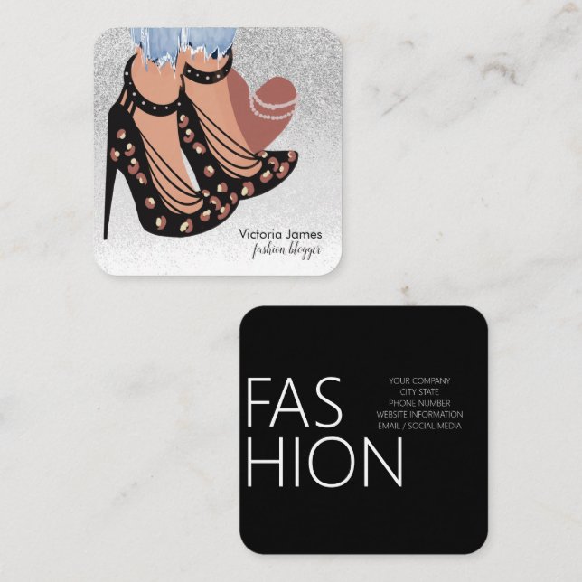 Chic Beauty Fashionista Blogger Planner Glitter Square Business Card (Front/Back)