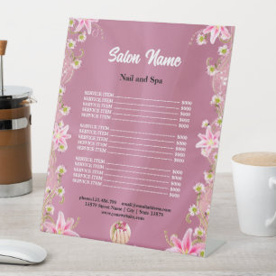 Chic Beauty Nail Salon Price List menu Pedestal Sign
