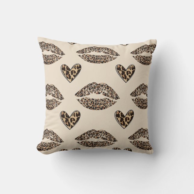 Chic Beige & Black Cheetah Print Cushion (Front)
