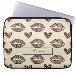 Chic Beige & Black Cheetah Print Laptop Sleeve