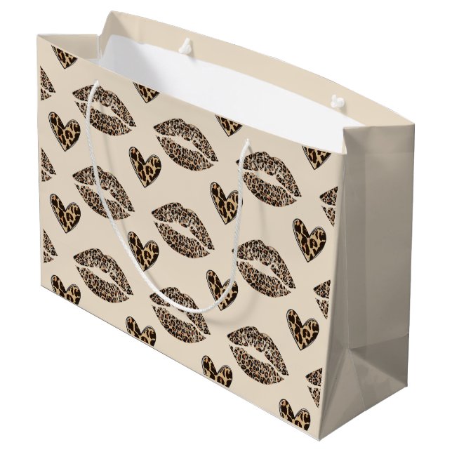 Chic Beige & Black Cheetah Print Large Gift Bag (Back Angled)