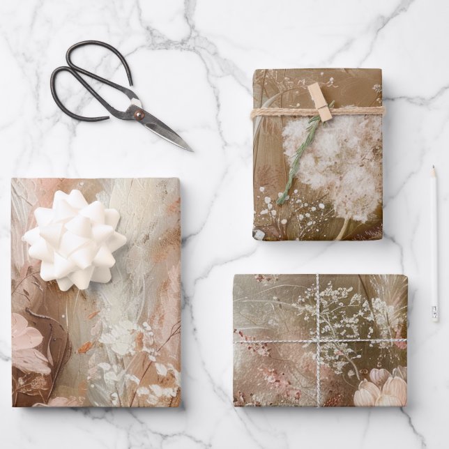 Chic Beige Blush Boho Floral  Wrapping Paper Sheet (Front)