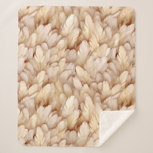Chic beige feathers pattern sherpa blanket (Front)