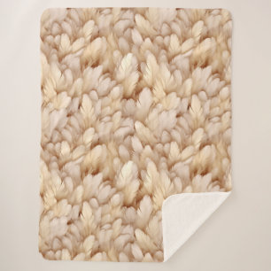 Chic beige feathers pattern sherpa blanket