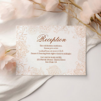 Chic Beige Floral Reception Details Card Elegant