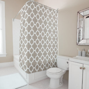 Chic Beige Gray Retro Cute Trellis Pattern Shower Curtain