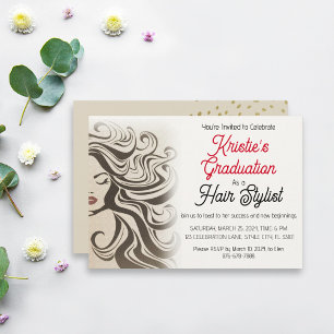 Chic Beige Hair Stylist Graduation Party Retro Invitation