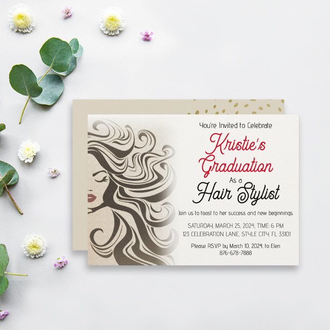 Chic Beige Hair Stylist Graduation Party Retro  Invitation (Creator Uploaded)