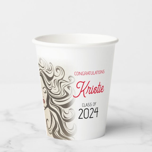 Chic Beige Hair Stylist Graduation Party Retro  Paper Cups (Front)