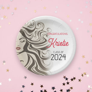 Chic Beige Hair Stylist Graduation Party Retro  Paper Plate