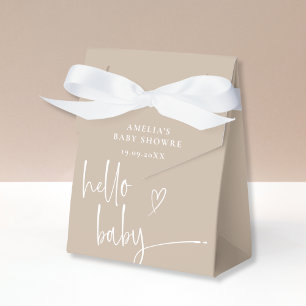 Chic Beige Minimalist Hello Baby Shower Favour Box