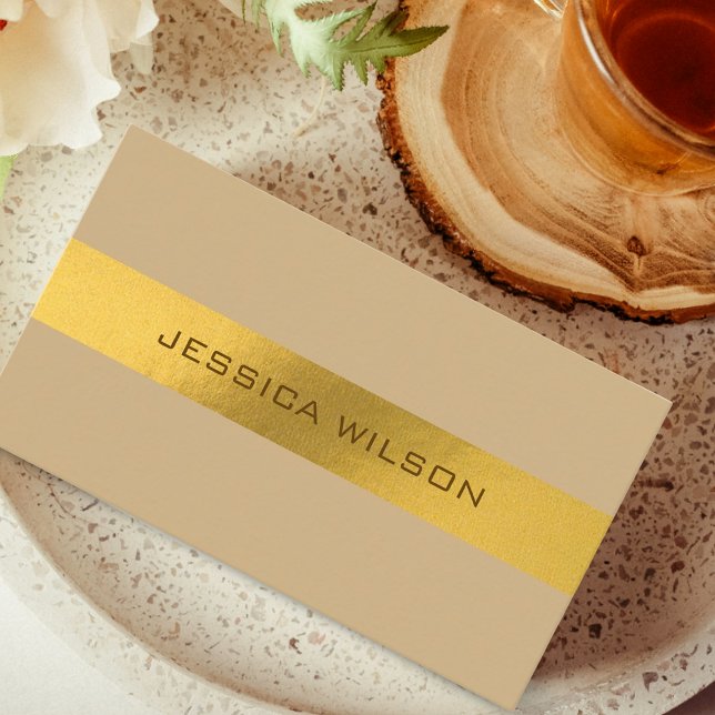 Chic beige pastel earthy gold frame business card (Chic beige pastel earth gold frame business card)