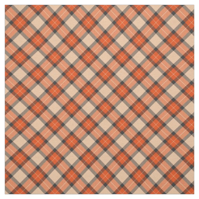 Chic Beige Pumpkin Orange Black Plaid Pattern Fabric (Swatch)