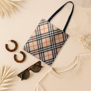 Chic Beige Red Tartan Plaid Pattern  Tote Bag