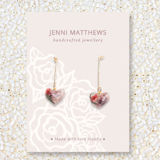 Chic Beige Rose Bouquet Floral Earring Display Business Card