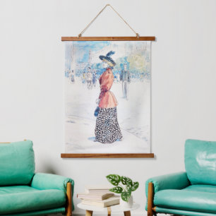 Chic Belle Epoque French Woman in Red Jacket Art Hanging Tapestry