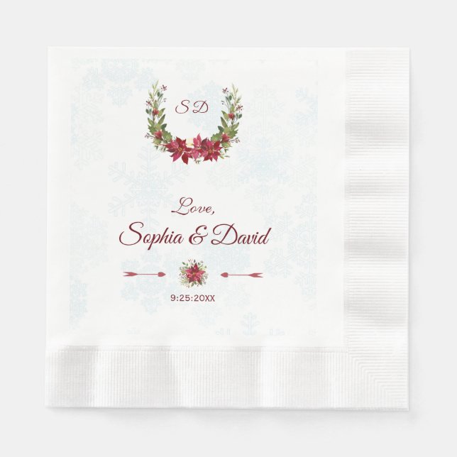 Chic Berries Bullfinch Winter Wreath Wedding Napkin (Front)