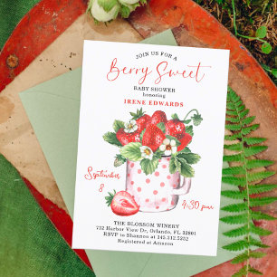 Chic Berry Sweet Strawberries Baby Shower  Invitation