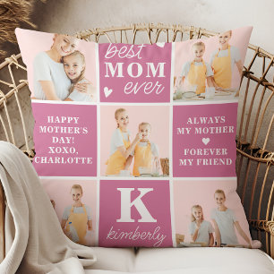 Chic Best MOM Ever Custom Pink 7 Photo Collage Cushion