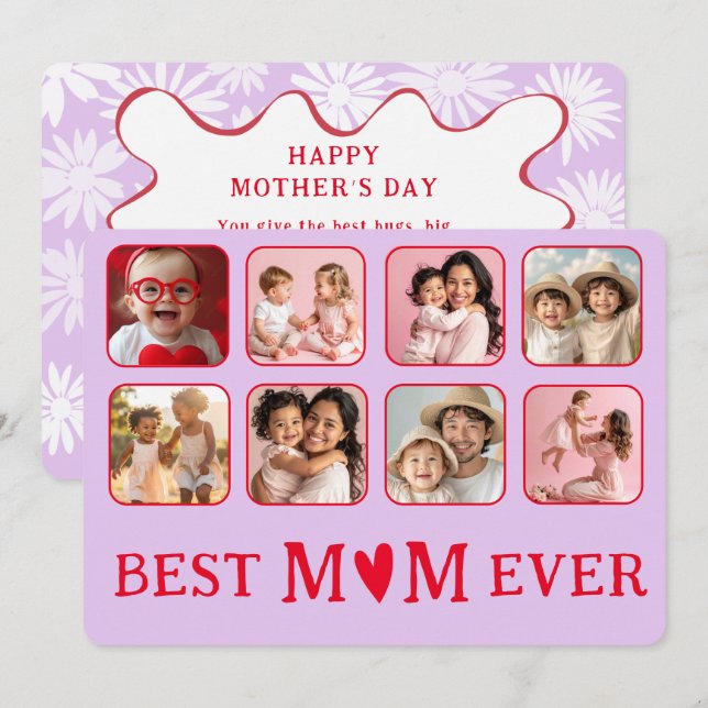 Chic Best Mom Ever Purple & Pink Photo  Holiday Card (Front/Back)
