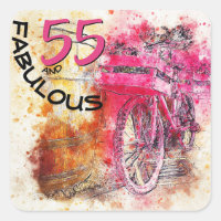 Chic Bicycle Watercolor "55 and Fabulous" Birthday