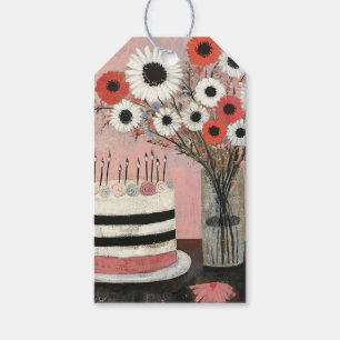 Chic Birthday Cake and Gerbera Blooms Gift Tags