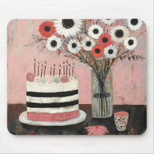 Chic Birthday Cake and Gerbera Blooms Mouse Pad