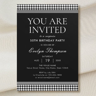 Chic Birthday Party Surprise 50th Black & White Invitation
