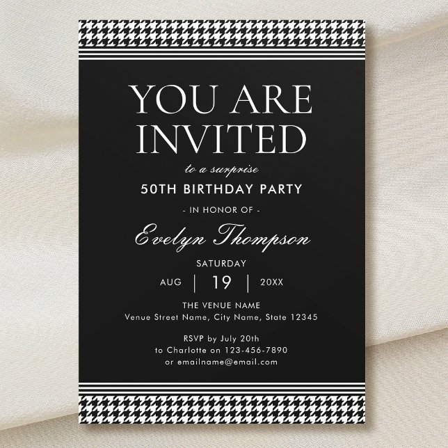 Chic Birthday Party Surprise 50th Black & White Invitation (Creator Uploaded)