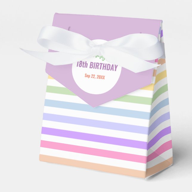 Chic Birthday Pastel Rainbow White Stripes Favour Box (Front Side)
