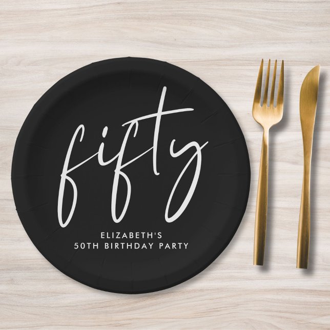 Chic Black 50th Birthday Party Paper Plate (Creator Uploaded)
