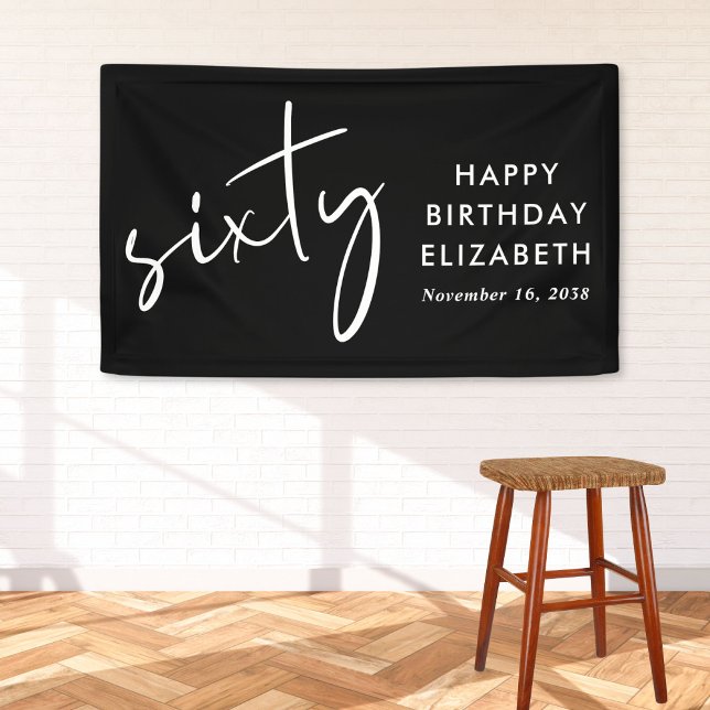 Chic Black 60th Birthday Party Banner (Creator Uploaded)