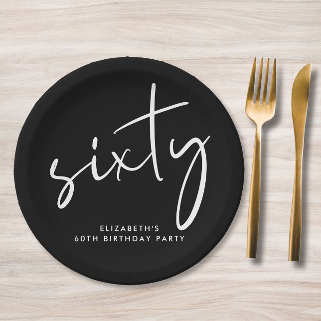 Chic Black 60th Birthday Party Paper Plate (Creator Uploaded)