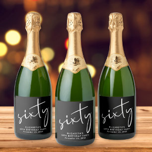 Chic Black 60th Birthday Party Sparkling Wine Label