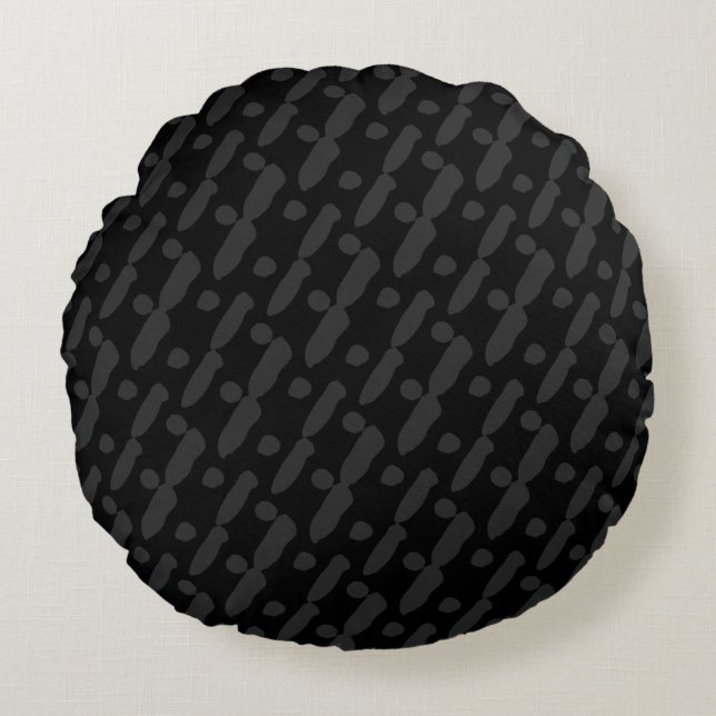 Chic Black Abstract Pattern Round Pillow (Front)