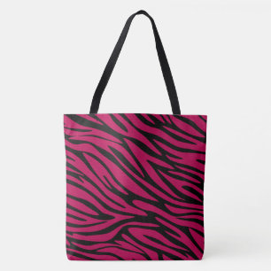Chic Black and Berry Red Zebra Print Large Tote Bag