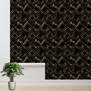 Chic Black and Brown Geometric Pattern Accent  Wallpaper