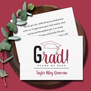 Chic Black and Crimson Red Grad Cap Graduation Card